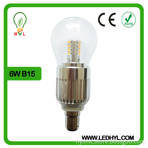 Golden color clear cover warm white 6W B15 led candle bulb